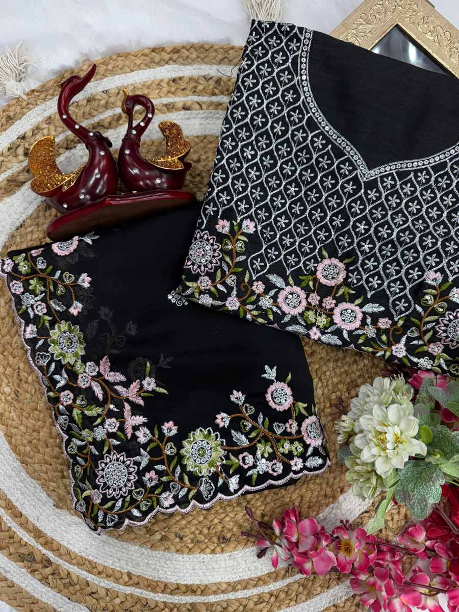 DESIGNER RANGOLI SILK SEQUENCE AND THREAD EMBROIDERY WORK SAREE WITH UNSTITCHED BLOUSE WEDDING WEAR WHOLESALE PRICE ETHNIC GARMENT (2)