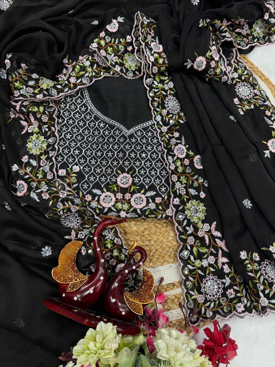 DESIGNER RANGOLI SILK SEQUENCE AND THREAD EMBROIDERY WORK SAREE WITH UNSTITCHED BLOUSE WEDDING WEAR WHOLESALE PRICE ETHNIC GARMENT (5)
