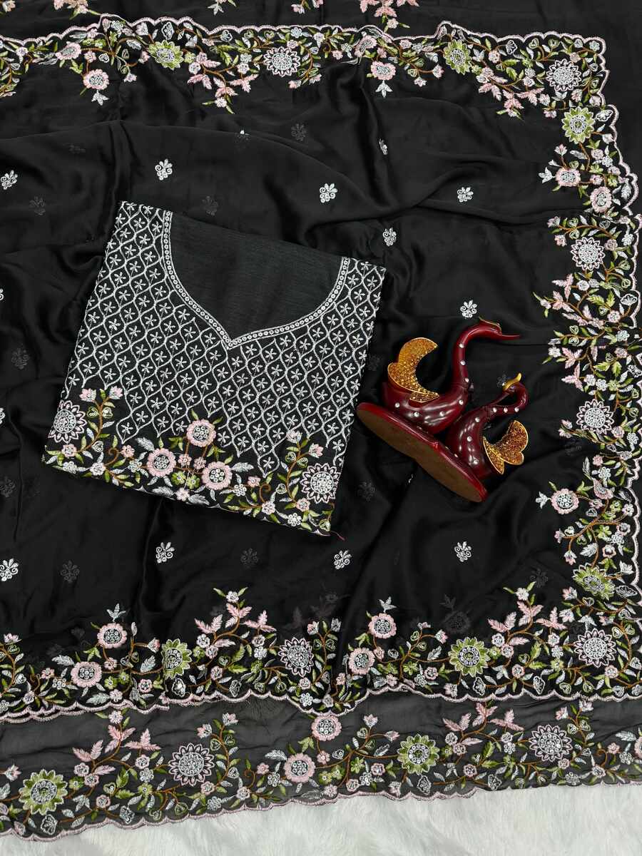 DESIGNER RANGOLI SILK SEQUENCE AND THREAD EMBROIDERY WORK SAREE WITH UNSTITCHED BLOUSE WEDDING WEAR WHOLESALE PRICE ETHNIC GARMENT (7)