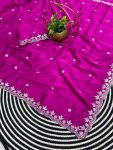 DESIGNER RANGOLI SILK ZARI EMBROIDERY WITH SEQUENCE CUT BORDER AND BUTTI WORK SAREE WITH UNSTITCHED BLOUSE PINK