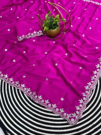 DESIGNER RANGOLI SILK ZARI EMBROIDERY WITH SEQUENCE CUT BORDER AND BUTTI WORK SAREE WITH UNSTITCHED BLOUSE PINK