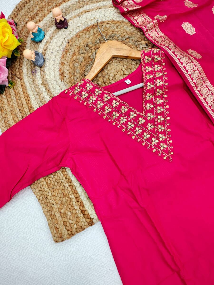 DESIGNER RAYON EMBROIDERY WORK TOP BOTTOM WITH DUPATTA FESTIVE WEAR WHOLESALE PRICE ETHNIC GARMENT (11)