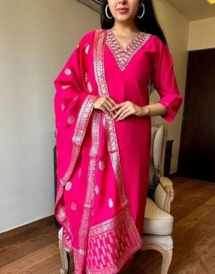 DESIGNER RAYON EMBROIDERY WORK TOP BOTTOM WITH DUPATTA FESTIVE WEAR WHOLESALE PRICE ETHNIC GARMENT (2)