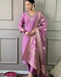 DESIGNER RAYON EMBROIDERY WORK TOP BOTTOM WITH DUPATTA LAVENDER
