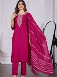 DESIGNER RAYON SLUB SEQUENCE CODING EMBROIDERY WORK TOP BOTTOM WITH DUPATTA PINK