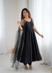 DESIGNER ROMAN SILK CHANDERI FANCY LACE WORK ANARKALI GOWN BOTTOM WITH DUPATTA BLACK (2)