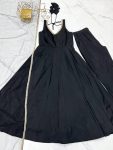 DESIGNER ROMAN SILK CHANDERI FANCY LACE WORK ANARKALI GOWN BOTTOM WITH DUPATTA BLACK (2)