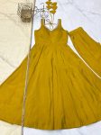 DESIGNER ROMAN SILK CHANDERI FANCY LACE WORK ANARKALI GOWN BOTTOM WITH DUPATTA WEDDING WEAR WHOLESALE PRICE ETHNIC GARMENT (5)