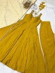 DESIGNER ROMAN SILK CHANDERI FANCY LACE WORK ANARKALI GOWN BOTTOM WITH DUPATTA WEDDING WEAR WHOLESALE PRICE ETHNIC GARMENT (5)