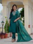 DESIGNER ROMAN SILK CODING EMBROIDERY WITH SEQUENCE WORK TOP BOTTOM WITH DUPATTA GREEN