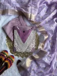 DESIGNER ROMAN SILK EMBROIDERY WITH COTTON THREAD WORK TOP BOTTOM WITH DUPATTA LAVENDER