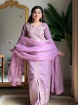 DESIGNER ROMAN SILK SEQUENCE EMBROIDERY WORK TOP PALAZZO WITH DUPATTA LAVENDER
