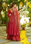 DESIGNER SHIMMER SILK EMBROIDERY SEQUENCE WORK GOWN PALAZZO WITH DUPATTA PARTY WEAR WHOLESALE PRICE ETHNIC GARMENT (3)