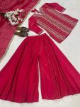 DESIGNER SHIMMER SILK EMBROIDERY WITH HANDWORK TOP PALAZZO WITH DUPATTA FESTIVE WEAR WHOLESALE PRICE ETHNIC GARMENT (4)