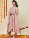 DESIGNER SILK BLEND EMBROIDERY SEQUENCE WORK KID'S GOWN WITH DUPATTA BABY PINK