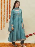 DESIGNER SILK BLEND EMBROIDERY SEQUENCE WORK KID’S GOWN WITH DUPATTA FESTIVE WEAR WHOLESALE PRICE ETHNIC GARMENT (6)