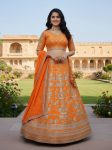 DESIGNER SILK EMBROIDERY SEQUENCE  ZARI WORK LEHENGA CHOLI WITH DUPATTA ORANGE