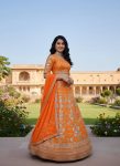 DESIGNER SILK EMBROIDERY SEQUENCE ZARI WORK LEHENGA CHOLI WITH DUPATTA ORANGE (2)