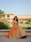 DESIGNER SILK EMBROIDERY SEQUENCE ZARI WORK LEHENGA CHOLI WITH DUPATTA ORANGE (2)