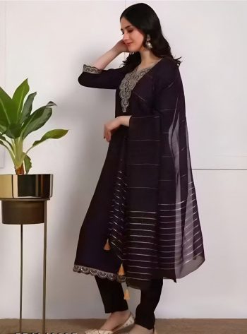 DESIGNER SLUB COTTON EMBROIDERY WORK TOP BOTTOM WITH DUPATTA PURPLE