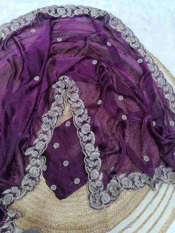 DESIGNER SPACE SILK CODING EMBROIDERY WORK SAREE WITH UNSTITCHED BLOUSE WINE