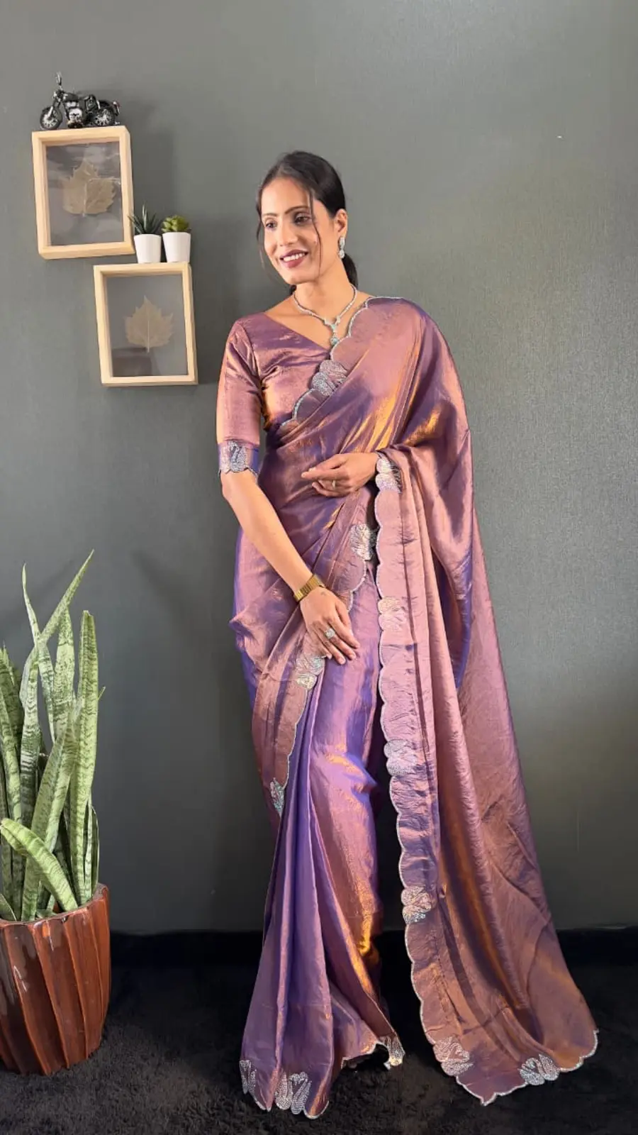 DESIGNER SPACE SILK SWAROWSKI &CUT WORK READY TO WEAR SAREE WITH UNSTITCHED BLOUSE PARTY WEAR WHOLESALE PRICE ETHNIC GARMENT (1)