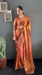 DESIGNER SPACE SILK SWAROWSKI &CUT WORK READY TO WEAR SAREE WITH UNSTITCHED BLOUSE PARTY WEAR WHOLESALE PRICE ETHNIC GARMENT (2)