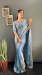 DESIGNER SPACE SILK SWAROWSKI &CUT WORK READY TO WEAR SAREE WITH UNSTITCHED BLOUSE PARTY WEAR WHOLESALE PRICE ETHNIC GARMENT (7)