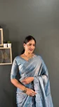 DESIGNER SPACE SILK SWAROWSKI &CUT WORK READY TO WEAR SAREE WITH UNSTITCHED BLOUSE PARTY WEAR WHOLESALE PRICE ETHNIC GARMENT (7)
