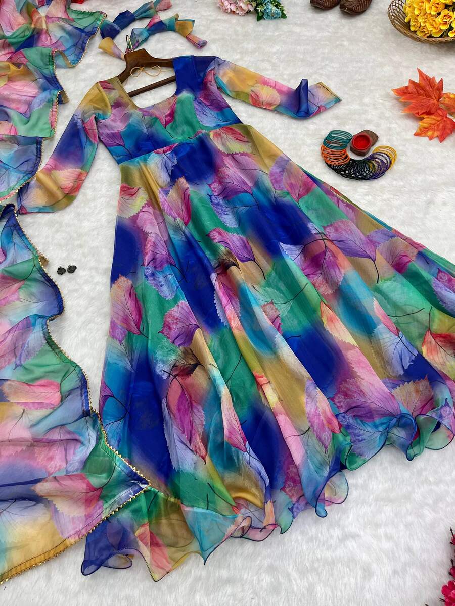 DESIGNER TABBY ORGANZA SILK DIGITAL PRINT WORK GOWN BOTTOM WITH DUPATTA FESTIVE WEAR WHOLESALE PRICE ETHNIC GARMENT (2)
