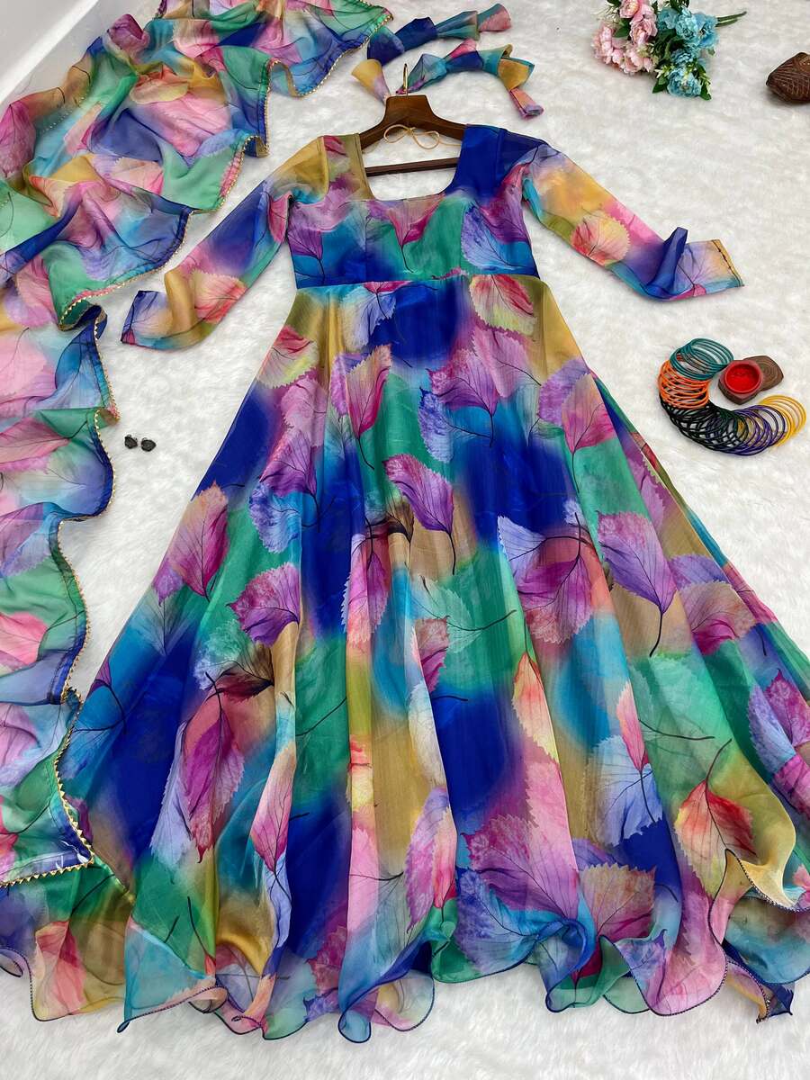 DESIGNER TABBY ORGANZA SILK DIGITAL PRINT WORK GOWN BOTTOM WITH DUPATTA FESTIVE WEAR WHOLESALE PRICE ETHNIC GARMENT (3)