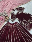 DESIGNER VELVET EMBROIDERY MULTI NEEDLE SEQUENCE WORK TOP PALAZZO WITH DUPATTA WEDDING WEAR WHOLESALE PRICE ETHNIC GARMENT (5)