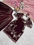 DESIGNER VELVET EMBROIDERY MULTI NEEDLE SEQUENCE WORK TOP PALAZZO WITH DUPATTA WEDDING WEAR WHOLESALE PRICE ETHNIC GARMENT (5)