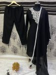 DESIGNER VICHITRA SILK EMBRODARY BEADS WORK TOP BOTTOM WITH DUPATTA BLACK