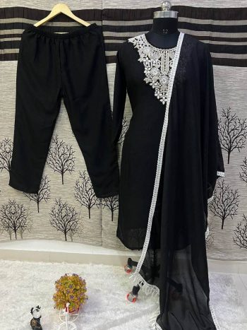 DESIGNER VICHITRA SILK EMBRODARY BEADS WORK TOP BOTTOM WITH DUPATTA BLACK