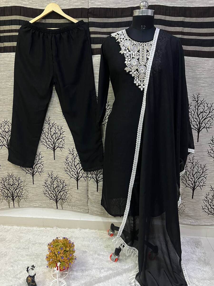 DESIGNER VICHITRA SILK EMBRODARY BEADS WORK TOP BOTTOM WITH DUPATTA FESTIVE WEAR WHOLESALE PRICE ETHNIC GARMENT (4)