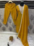 DESIGNER VICHITRA SILK EMBRODARY BEADS WORK TOP BOTTOM WITH DUPATTA YELLOW