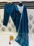 DESIGNER VICHITRA SILK EMBRODARY BEADS WORK TOP BOTTOM WITH DUPATTA TEAL
