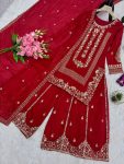 DESIGNER VICHITRA SILK EMBROIDERY SEQUENCE WORK TOP PALAZZO WITH DUPATTA WEDDING WEAR WHOLESALE PRICE ETHNIC GARMENT (2)