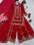 DESIGNER VICHITRA SILK EMBROIDERY SEQUENCE WORK TOP PALAZZO WITH DUPATTA WEDDING WEAR WHOLESALE PRICE ETHNIC GARMENT (2)