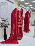DESIGNER VICHITRA SILK EMBROIDERY SEQUENCE WORK TOP PALAZZO WITH DUPATTA WEDDING WEAR WHOLESALE PRICE ETHNIC GARMENT (2)