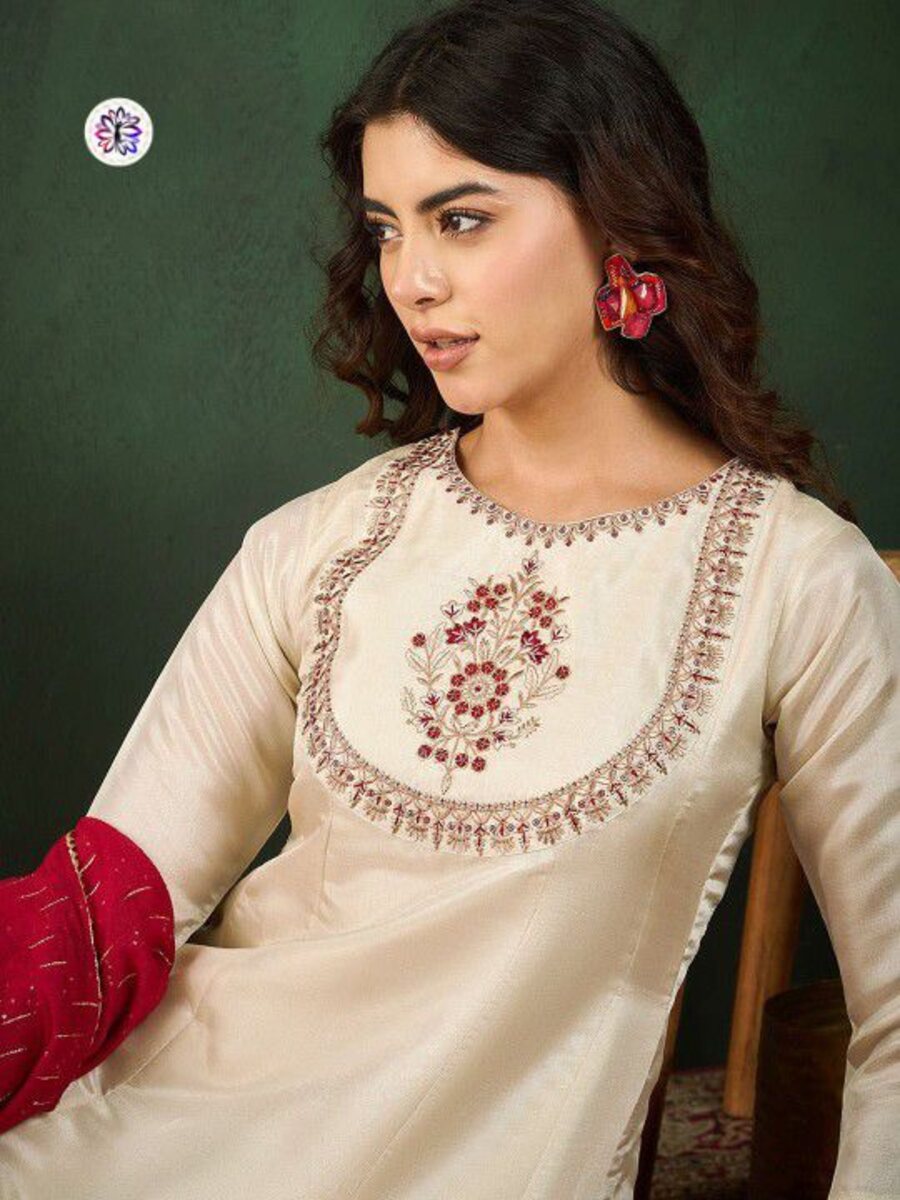 DESIGNER VICHITRA SILK EMBROIDERY WORK TOP BOTTOM WITH DUPATTA FESTIVE WEAR WHOLESALE PRICE ETHNIC GARMENT (4)