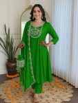 DESIGNER VICHITRA SILK EMBROIDERY WORK TOP BOTTOM WITH DUPATTA GREEN