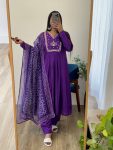 DESIGNER VISCOSE CHANDERI COTTON HAND WORK TOP BOTTOM WITH DUPATTA PURPLE