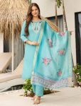 DESIGNER VISCOSE EMBROIDERY WORK TOP BOTTOM WITH DUPATTA SKY