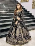 FANCE GEORGETTE CHAIN SEQUENCE WORK WITH DIMOND HAND WORK LEHENGA CHOLI WITH DUPATTA BLACK
