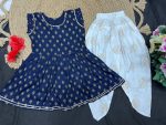 FANCY 14KG RAYON FOIL PRINT AND LACE WORK KID’S TOP AND DHOTI SET FESTIVE WEAR WHOLESALE PRICE ETHNIC GARMENT(30)