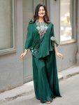 FANCY AIR TEX CHINON SEQUENCE EMBROIDERED WORK WITH KODI LATKAN WORK TOP BLOUSE WITH PALAZZO DARK GREEN