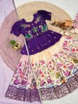 FANCY CHINON  EMBROIDERY SEQUENCE WORK KID'S TOP LEHENGA WITH DUPATTA  PURPLE