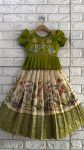 FANCY CHINON EMBROIDERY SEQUENCE WORK KID'S TOP LEHENGA WITH DUPATTA GREEN